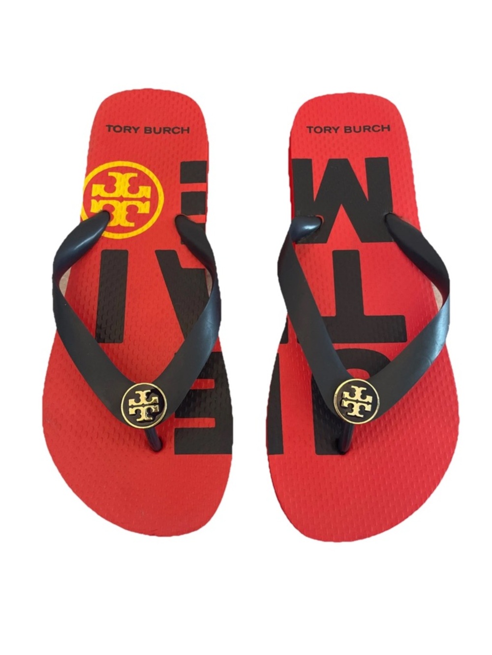 Tory Burch Flip Flop Thong Sandals Logo Lettering Medallion Size 6 PVC/Rubber